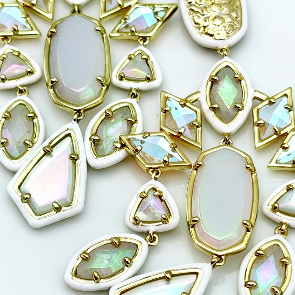 Kendra Scott Luxury Greta Gold Tone Ivory Iridescent Chandelier Earrings $198 - Picture 9 of 16
